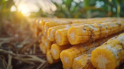 Wall Mural - Golden Corn Cob Close-Up: Harvest Bounty in Sunlight