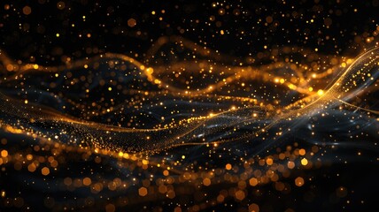 Wall Mural - Abstract golden and dark wave pattern with glowing particles. Technology. AIG53F.