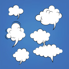 Poster - Difference types of comic speech bubbles set, dialogue box, quotes box, text box, talk, chat box, conversation, cloud box. vector illustration