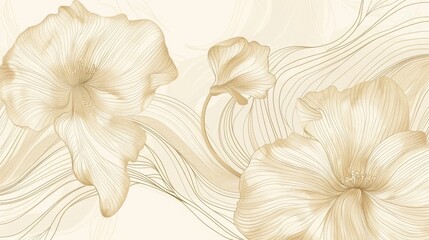 Wall Mural - Illustration of beige lines forming a floral pattern with a light beige background, 16:9