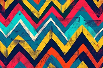 Wall Mural - A colorful zigzag pattern with a blue stripe