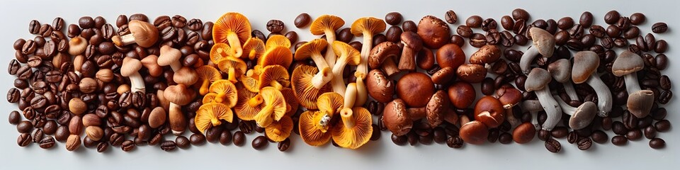 Artful Melding of Aromatic Coffee Beans and Earthy Mushrooms Scandinavian Inspired Food Imagery
