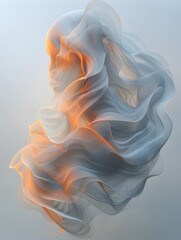 Poster - Elegant Abstract 3D Rendered Composition with Meandering Muted Lines on Crisp White Backdrop