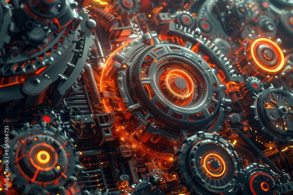 Intricate Machinery and Gears in Motion Representing the Inner Workings ...