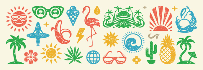 Set of Summer holidays symbols and objects vector illustration. Collection of vacation elements
