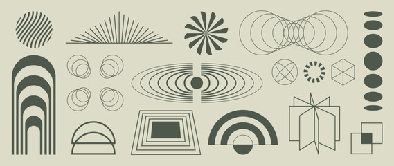 Poster - hand drawn abstract minimal element mid century vector set. aesthetic contemporary stripe line art, 