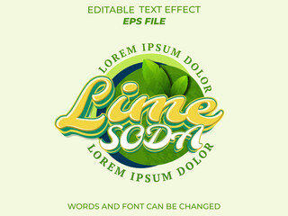 Poster - lime soda text effect, font editable, typography, 3d text for drink industry. vector template