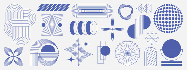 Poster - hand drawn abstract minimal element mid century vector set. aesthetic contemporary stripe line art, 