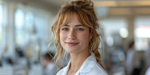 A young professional with a bright smile standing in a modern laboratory environment, exemplifying dedication and enthusiasm in the field of scientific research