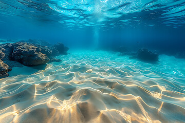 Wall Mural - A photograph of crystal-clear ocean water with beautiful sand visible on the bottom