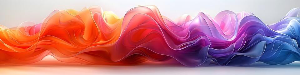 Poster - Ethereal Abstract Composition of Sinuous Undulating Colored Lines in Minimalist Setting
