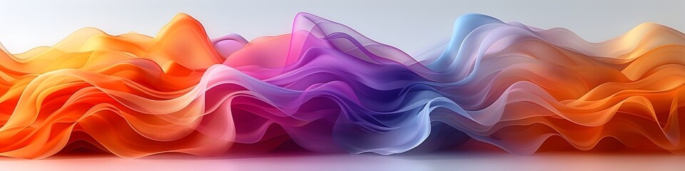 Poster - Ethereal Sinuous Abstract Composition with Flowing Colored Lines on Minimalist White Backdrop