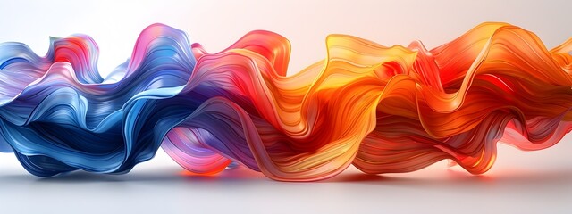 Poster - Vibrant Abstract Ribbon Like Flows Across Stark White Backdrop In Captivating Visual Symphony