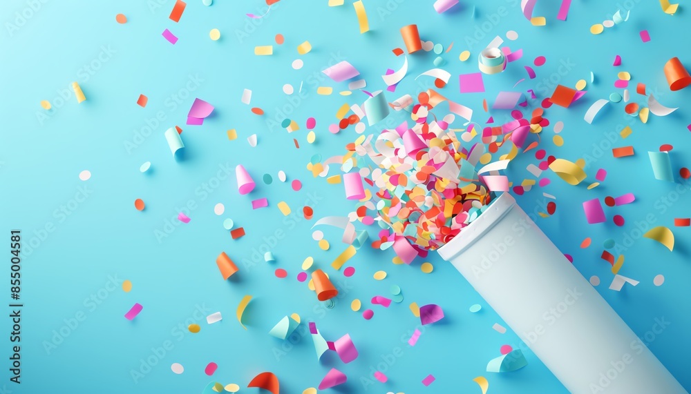 Bright and colorful confetti explosion from a party popper against a ...