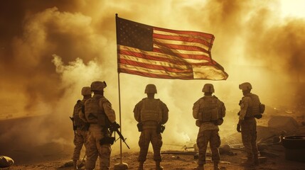 The American national flag against a soldier in military uniform, memorial day for the Patriotic Veterans