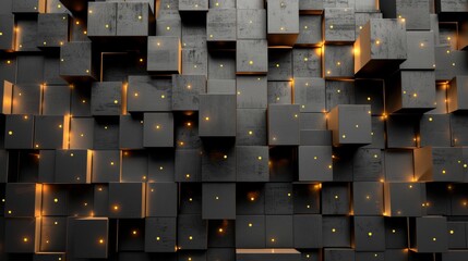 Abstract geometric background with glowing cubes, futuristic 3D rendering. Modern art concept