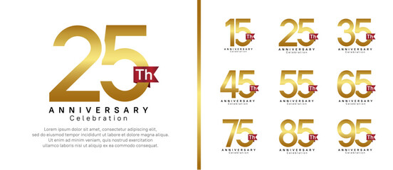 Wall Mural - anniversary logo set. vector design gold color with red ribbon can be use for celebration event