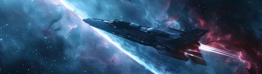 a detailed 3d illustration of a spaceship ao you traveling freely through space in a vast galaxy