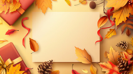 Autumn leaves background with beautiful decoration and copy space