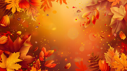 Autumn leaves background with beautiful decoration and copy space