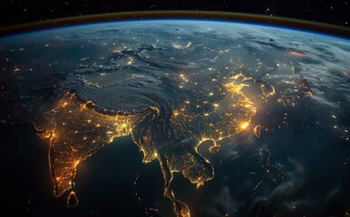 Wall Mural - Nighttime View of Earths Southern Asia and Southeast Asia From Space