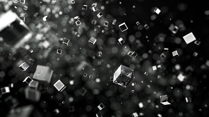 Poster - Abstract black white snow texture on black background for overlay, Colored different circles. Background of different sizes of circles of different shades of the same color

