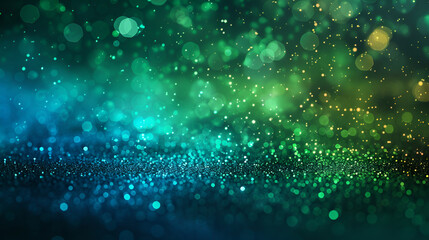Poster - Abstract green shiny glowing background, beautiful shining abstract background glitter lights with sparks fly defocused bokeh - celebratory mockup texture with blank space for your content

