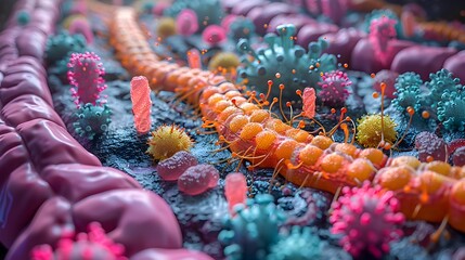 Poster - Multicolored Bacteria Swarming Through Vibrant Digestive System Ecosystem