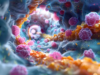 Poster - Vibrant Microbial Symphony Hyper Stylized Visualization of the Flourishing Gut Microbiome