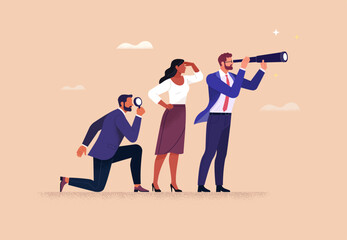 Poster - business leadership concept. vector illustration in flat style of three diverse people in business o