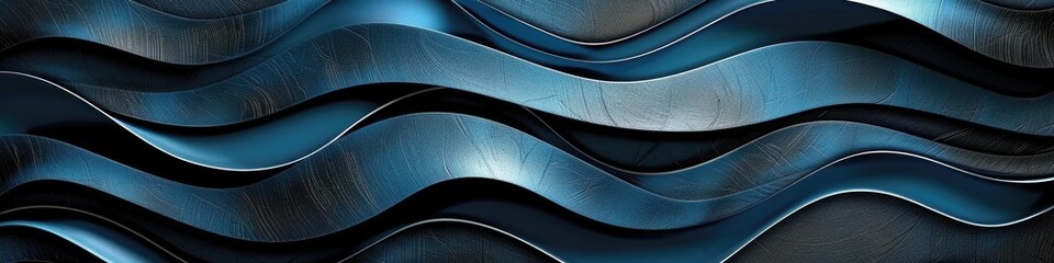 Wall Mural - A blue and black wave with a shiny, metallic look