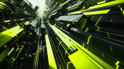 Wall Mural - lime green, black and white glowing abstract geometric lines. powerpoint and business background.