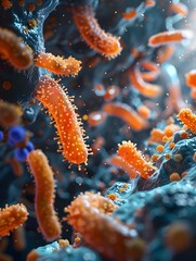 Poster - Vibrant Depiction of Gut and Skin Microbiota Intricate Cellular Structures and Dynamic Microscopic