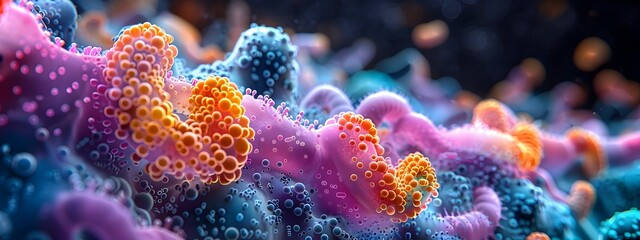 Poster - Vibrant Depiction of Intricate Gut and Skin Microbiota Networks Showcasing Thriving Microbial