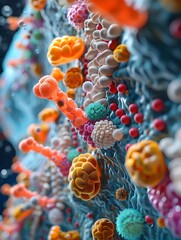 Poster - Intricate Depiction of Diverse Microbiome in Vibrant Scientific Visualization