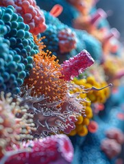 Poster - Detailed Depiction of the Human Microbiome A Vibrant of the Intricate Cellular Ecosystem