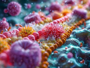Poster - Vibrant Anatomical Cross Section of Thriving Probiotic Gut Flora Ecosystem