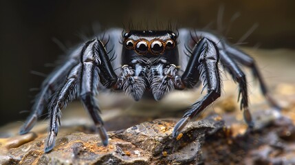 Wall Mural - The Bagheera Kiplingi is a unique type of jumping spider with a dark coloration. It is considered to be endangered. close-up photo, taken with a macro lens, showcasing its distinctive features.