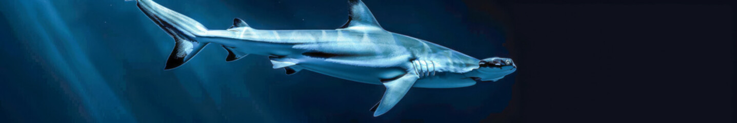 Wall Mural - A blue shark is swimming in the ocean