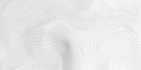 Topographic line map background, light gray and white lines, topographical contour pattern for design banner template