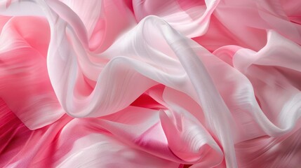 Wall Mural - abstract pink and white folded silk ribbons elegant ruffled fabric macro background