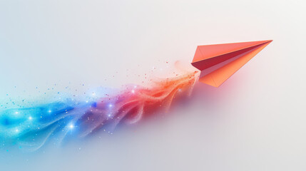 Wall Mural - A red paper airplane is flying through a colorful, swirling cloud of glitter