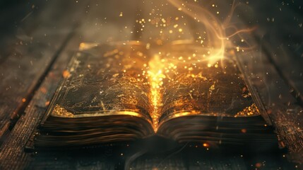 antique magical spellbook with sparkling enchanted wisps mystical library 3d rendering