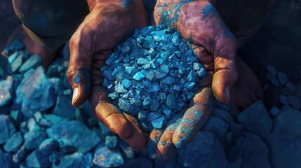 artisanal cobalt mining miner holds valuable blue mineral deposit symbol of ethical sourcing digital illustration