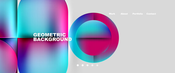 Poster - Bright colorful squares with round elements minimal geometric background. Vector Illustration For Wallpaper, Banner, Background, Card, Book Illustration, landing page