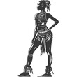 © NikahGeh - African Warrior Woman: Silhouette, Tribal Attire, Confident Stance, Vector.