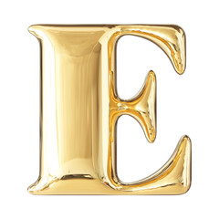 Poster - Gold Bubble 3D Font Letter E uppercase