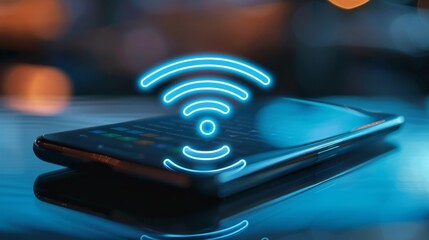 Aufkleber - A close-up shot of a smartphone displaying a strong Wi-Fi signal, symbolizing reliable wireless connectivity