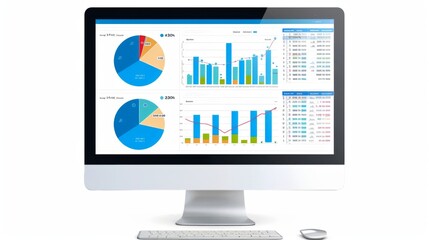 Leinwandbilder - A desktop computer screen showing a detailed financial report with pie charts and bar graphs