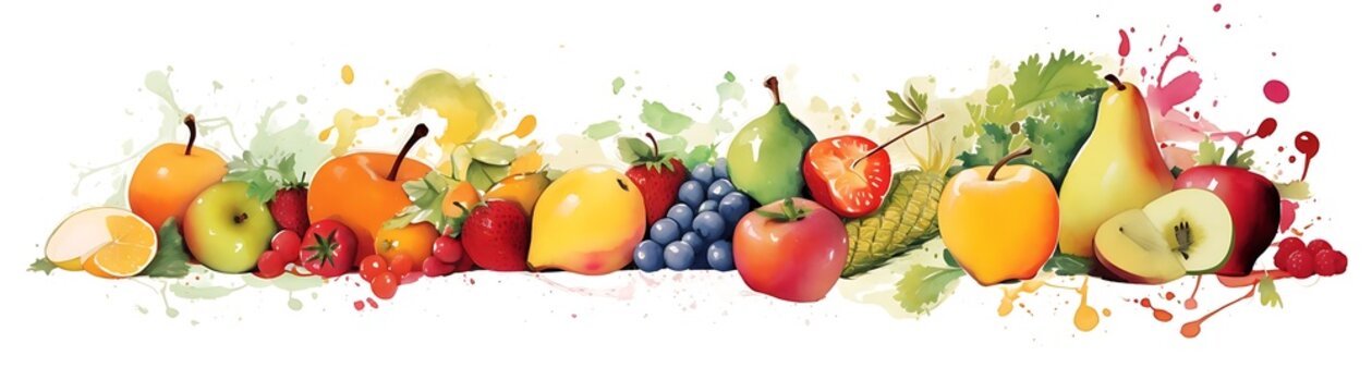 importance of vitamins in the diet a colorful assortment of fruits and vegetables, including a red pepper, a yellow banana, and a green leaf, arranged in a row from left to